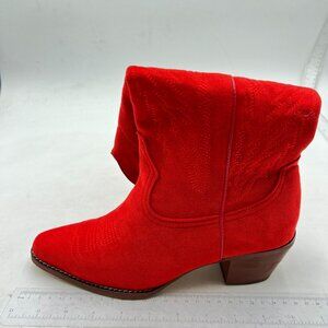 Red Western Cowboy Boots Embroidered Wide Calf Cowgirl Boot